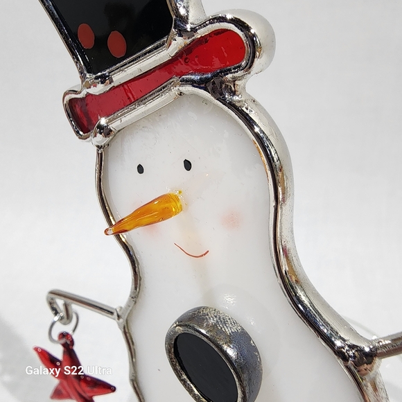 Stained glass snowman with star and candle holder. - Picture 3 of 9